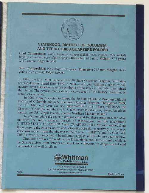 STATEHOOD QUARTERS FOLDER COMPLETE SET 1999-2009 MISSING 1