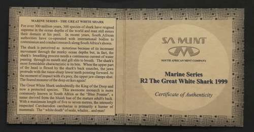 1999 SILVER PROOF R2 - THE GREAT WHITE SHARK S A M BOXED