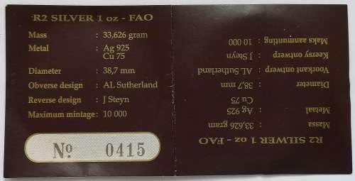 1995 SILVER PROOF R2 FOOD AND AGRICULTURE S A M BOXED