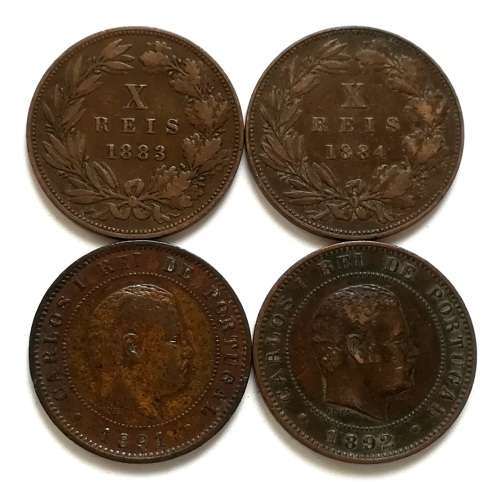 PORTUGAL 1883+1884+1891+1892  10 REIS (4 COINS)
