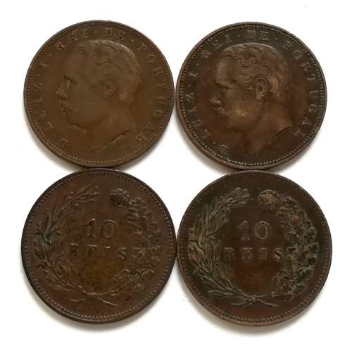 PORTUGAL 1883+1884+1891+1892  10 REIS (4 COINS)