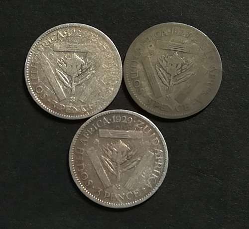 UNION 1927+1928+1929 3 PENCE  (3 COINS)