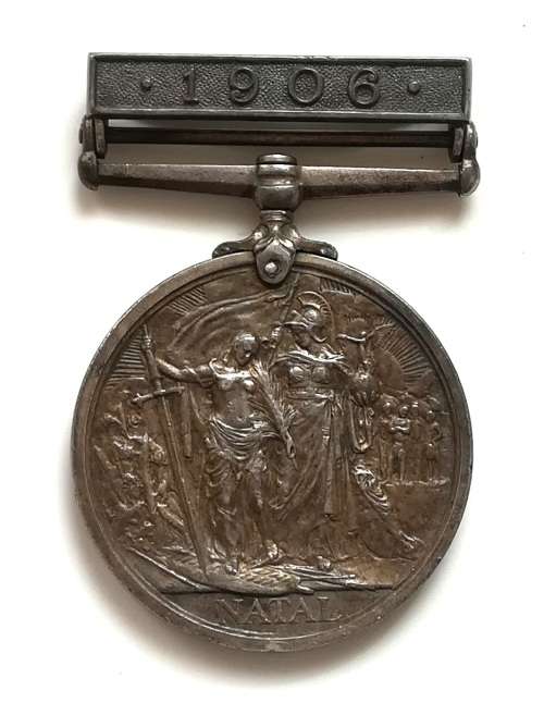 ANGLO ZULU WAR NATAL REBELLION MEDAL 1906 FULL SIZE TPR C KING LANGS + YORK CONTE.