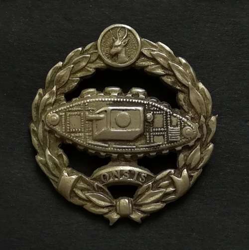 SADF TANK CORPS BADGE 28X28MM LUGS MISSING
