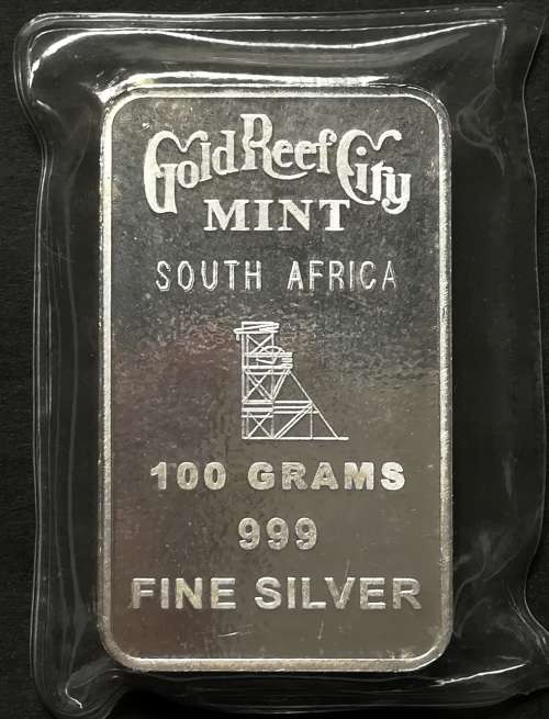 100 GRAMS 99.9 SILVER - GOLD REEF CITY MINT - FINE SILVER BAR