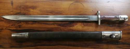 WW2 AUSTRALIAN LEE ENFIELD PATTERN MA1907 BAYONET HANDLE  SLAZ LEATHER SCABBARD BLADE LENGTH 430MM