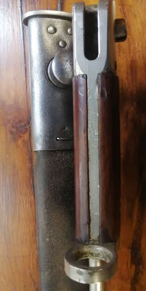 WW2 AUSTRALIAN LEE ENFIELD PATTERN MA1907 BAYONET HANDLE  SLAZ LEATHER SCABBARD BLADE LENGTH 430MM