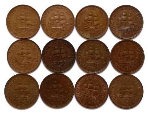 UNION 1949 TO 1960 PENNY **ALL DATES** (12 COINS)