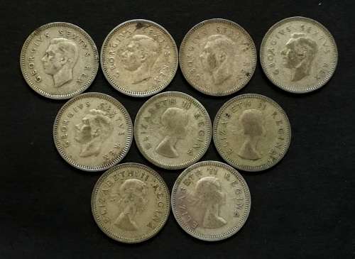 UNION 1948-1956 3 PENCE **ALL DATES** (9 COINS)