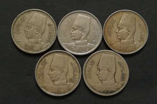 EGYPT FAROUK 5 MILLIEMES (5 COINS)