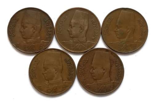 EGYPT FAROUK 10 MILLIEMES (5 COINS)