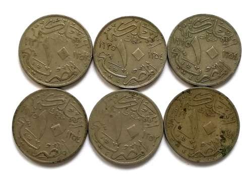 EGYPT 1929-1925 10 MILLEMES (6 COINS)