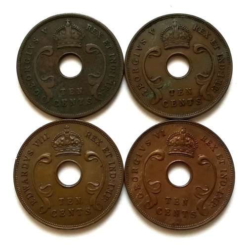 BRITISH EAST AFRICA 1933+1935+1936+1937 10 CENT (4 COINS)