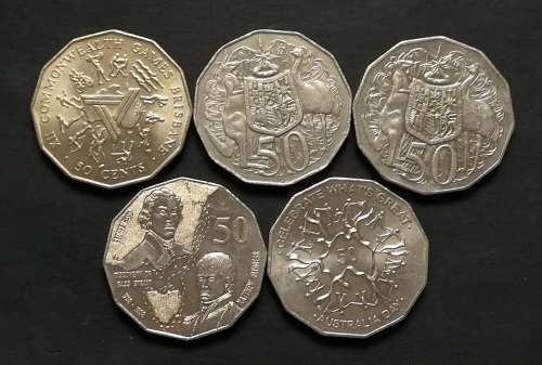 AUSTRALIA1982+1984+1996+1998+2010 50 CENTS (5 COINS)