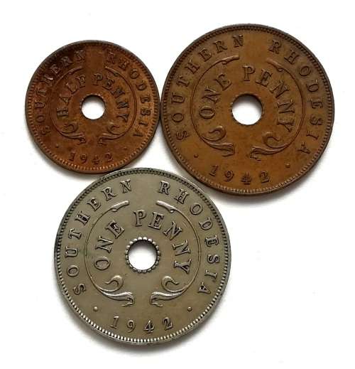 SOUTHERN RHODESIA 1942 1/2 + 2X1 PENNY