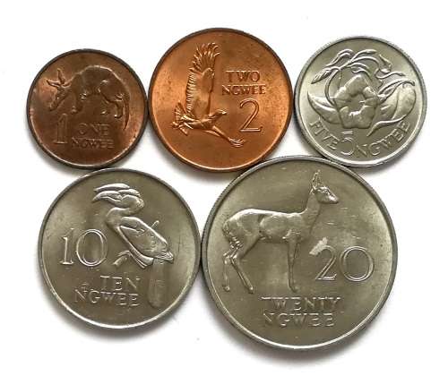 ZAMBIA 1968 1+2+5+10+20 NGWEE (5 COINS)