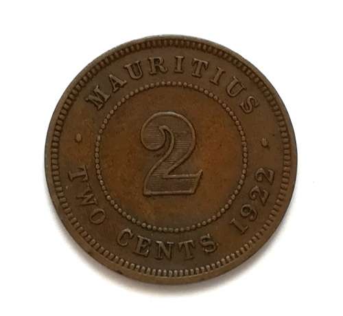 MAURITIUS 1922 2 CENTS COIN