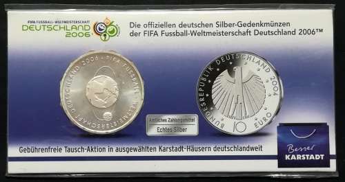 GERMANY 2006 SILVER 10 EURO COIN *FIFA SOCCER WORLD CUP*