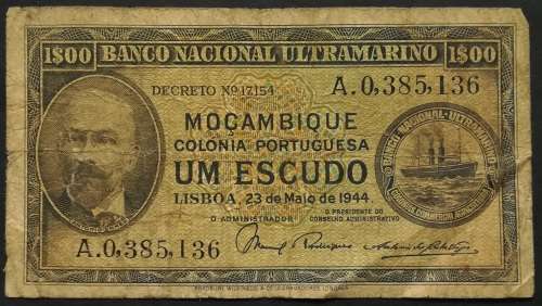 MOZAMBIQUE 1944 1 ESCUDO NOTE **FILLER**