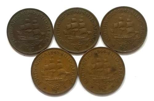 UNION 1940 TO 1944 HALF  PENNY ALL DATES (5 COINS)