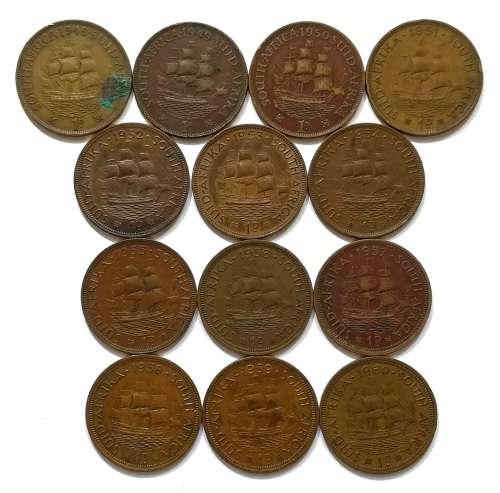 UNION 1948 TO 1960 PENNY ALL DATES (13 COINS)