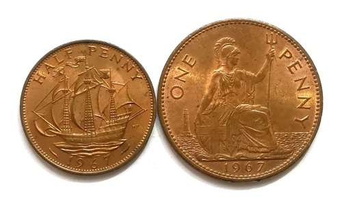 GREAT BRITAIN 1967 1/2 + 1 PENNY **EXCELLENT** (2 COINS)