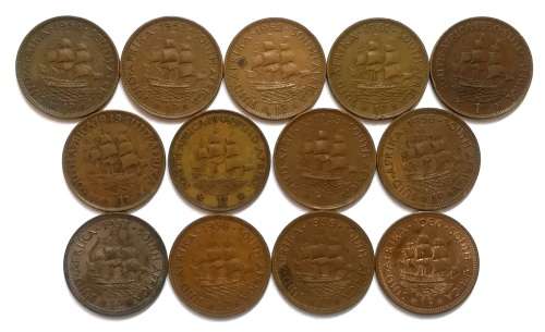 UNION 1948 TO 1960 PENNY ALL DATES (13 COINS)