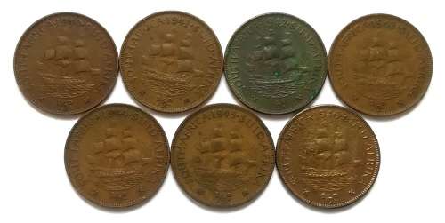 UNION 1940 TO 1946 1/2  PENNY ALL DATES  (7 COINS)