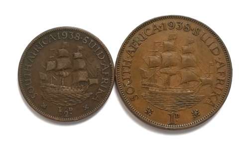 UNION 1938 HALF + ONE PENNY (2 COINS)