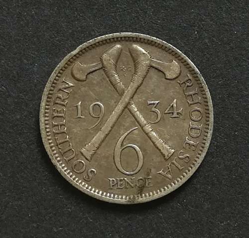 SOUTHERN RHODESIA 1934 SILVER 6 PENCE