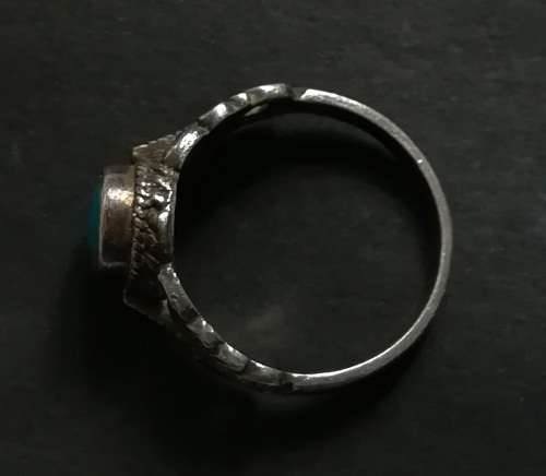 STERLING SILVER TURQUOISE RING - BUTTERFLIES **SIZE N** 4.2 GRAMS