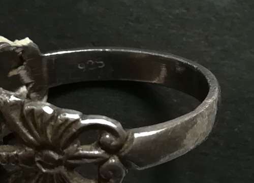 STERLING SILVER TURQUOISE RING - BUTTERFLIES **SIZE N** 4.2 GRAMS