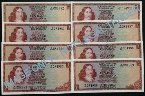 T W DE JONGH 1 RAND 3RD ISSUE **8 NOTES SEQUENCE** PAPER CLIP MARK