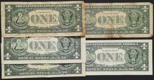 MIXED LOT OF 5 UNITED STATES 1 DOLLAR NOTES