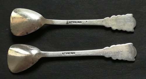 PAIR STERLING SILVER SALT/MUSTARD SPOONS 62MM 7.7 GRAMS