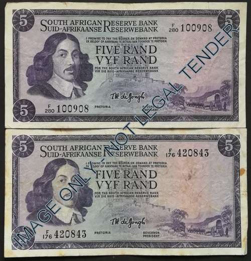 T W DE JONGH 5 RAND 1ST + 3RD ISSUE (2 NOTES)