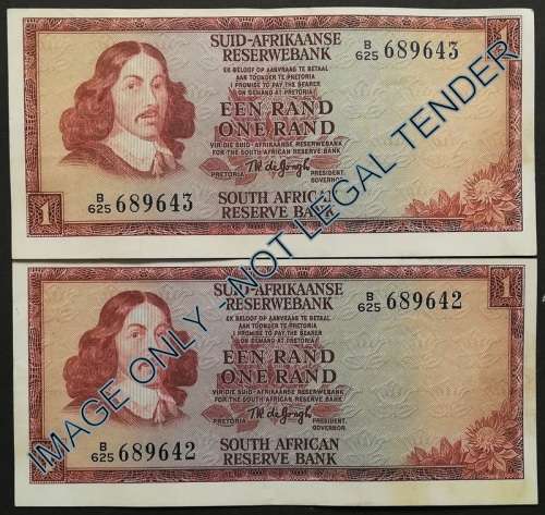 TW DE JONGH 1 RAND 3RD ISSUE (2 NOTES SEQUENCE)