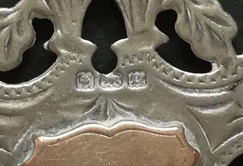 BIRMINGHAM 1902 STERLING SILVER AND GOLD FOB FOR POCKET WATCH 10 GRAMS 30 X 40MM