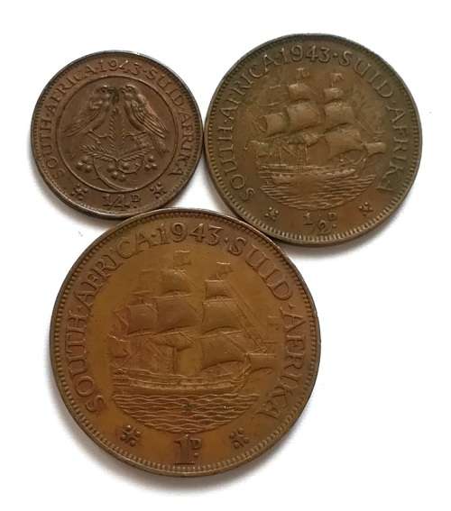 UNION 1943 1/4+1/2+1 PENNY (3 COINS)