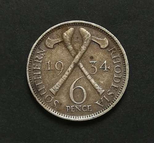 SOUTHERN RHODESIA 1934 SILVER 6 PENCE