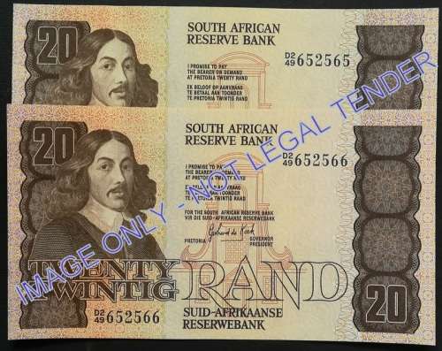 GERHARD DE KOCK  20 RAND 2ND ISSUE VF+ (2 NOTES SEQUENCE)