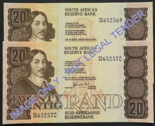 GERHARD DE KOCK  20 RAND 2ND ISSUE VF+ (2 NOTES SEQUENCE)