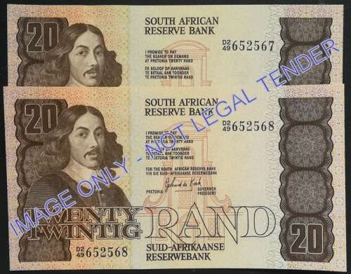 GERHARD DE KOCK  20 RAND 2ND ISSUE VF+ (2 NOTES SEQUENCE)