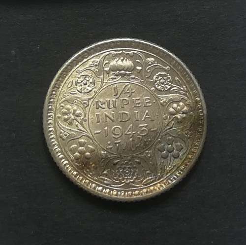 INDIA - BRITISH 1943 SILVER QUARTER RUPEE