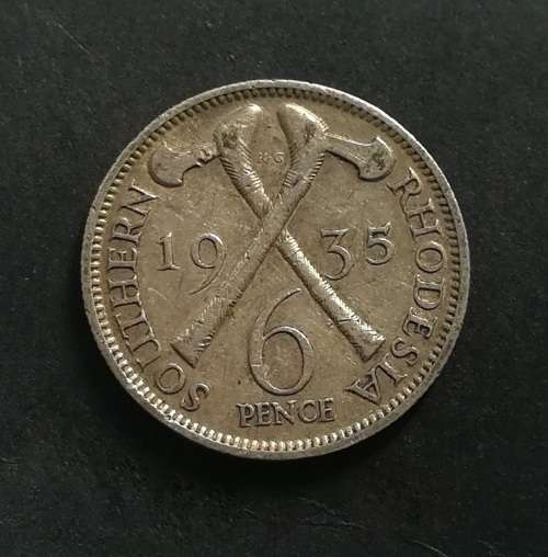 SOUTHERN RHODESIA 1935 SILVER 6 PENCE