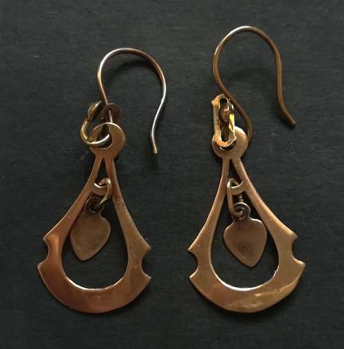 9CT GOLD DROP EARRINGS WITH HEARTS 24 X  14MM 0.72 GRAMS