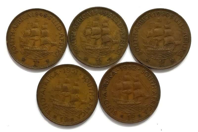 UNION 1948 TO 1952 PENNY (5 COINS)