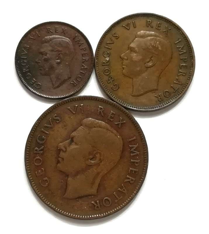 UNION 1944 1/4 + 1/2 + 1 PENNY (3 COINS)