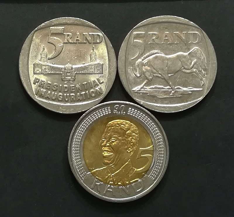 MANDELA 1994 + 2000 + 2008 5 RAND (3 COINS)