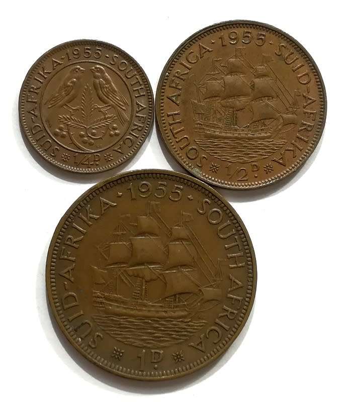 UNION 1955 1/2+1/2+1 PENNY (3 COINS)